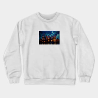 A city at night with a full moon. Crewneck Sweatshirt